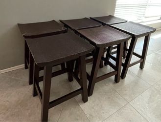 Set of 6 Dark Brown Woven Seat Bar Stools