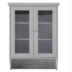 Gazette 23-1/2 in. W x 31 in. H x 7-1/2 in. D Bathroom Storage Wall Cabinet with Glass Doors in Grey