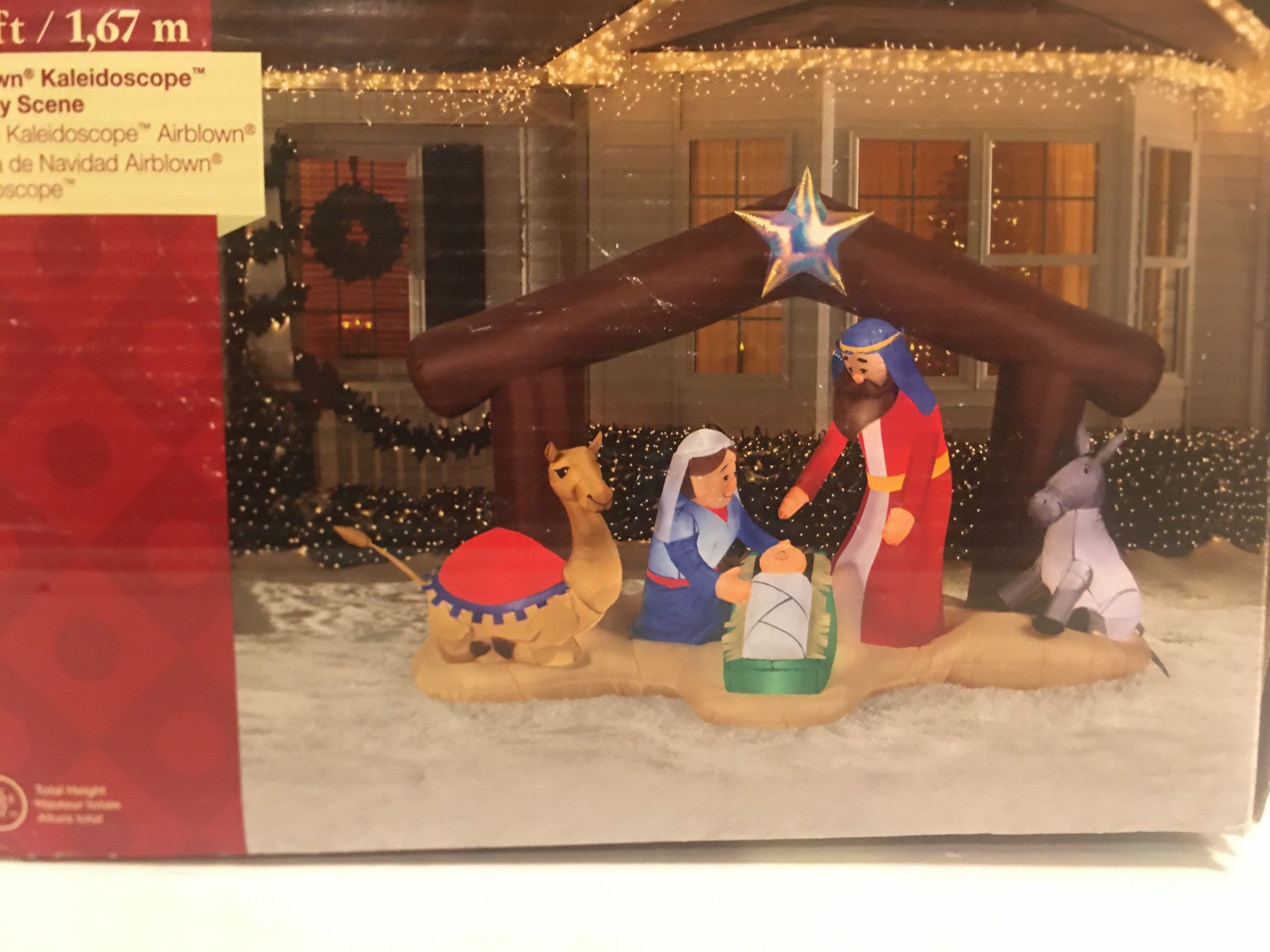 Vintage Christmas Gemmy Holiday Living Airblown Kaleidoscope Nativity Scene. 5.5ft / 1,67 m/ with baby Jesus. In original box,