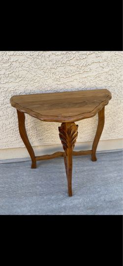 Wood Half Round Table with Carved Detail