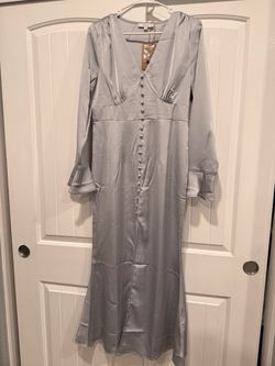 Gray Satin Button Midi