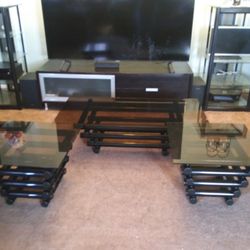 Glass And Metal Coffee Table And Side Tables