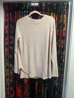 Cream Ribbed Knit Long Sleeve Top