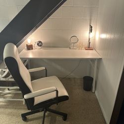 Foldable computer desk or makeup counter with leather rolling chair