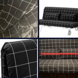 IKEA PS Futon Sofa Sleeper SOFABED NEW NOP Cover w/ Slight Flaw, Pic#12- RUTE Black/ White Windowpane Print