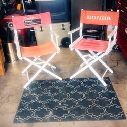 Pair Of Great Vintage Honda Motorcycle And Honda Power Equipment, Directors Chairs
