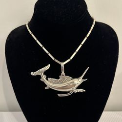 Sterling Silver 925 Marlin Fish Pendant
