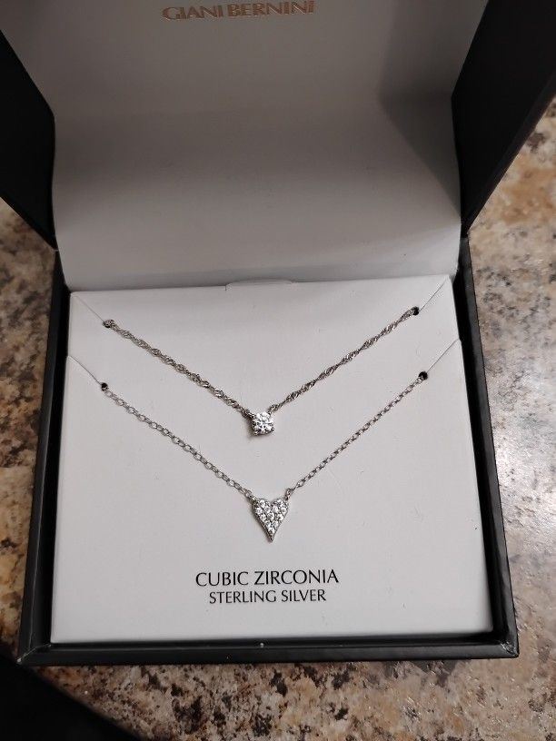 $10 - Cubic Zirconia Double Chained Sterling Silver Necklace