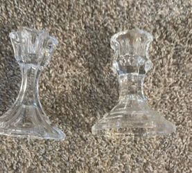 Clear Glass Candlestick Holders Set of 2