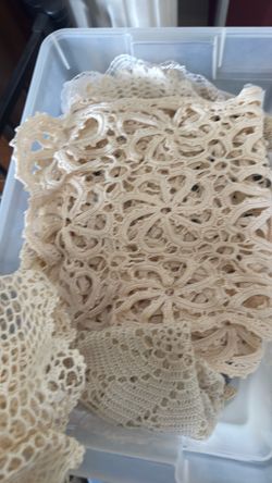 A lot of crochet items.