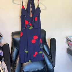 Navy Blue Cherry Summer Dress