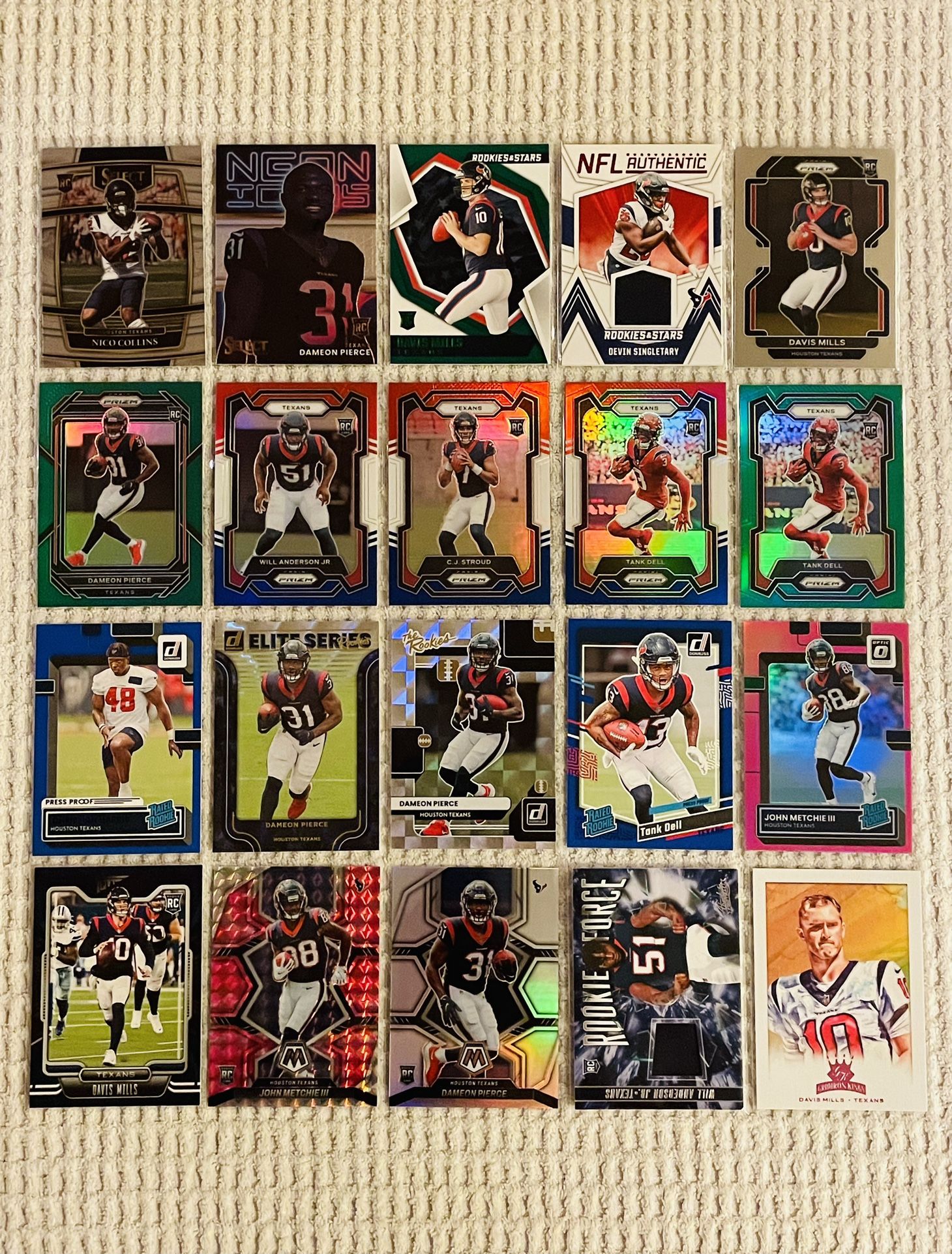 Houston Texans 20 Card Football Lot! Rookies, Prizms, Parallels, Memorabilia, Short Prints, Variations & More!
