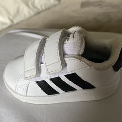 White Adidas Toddler Shoes, with Black Stripes, Size 5