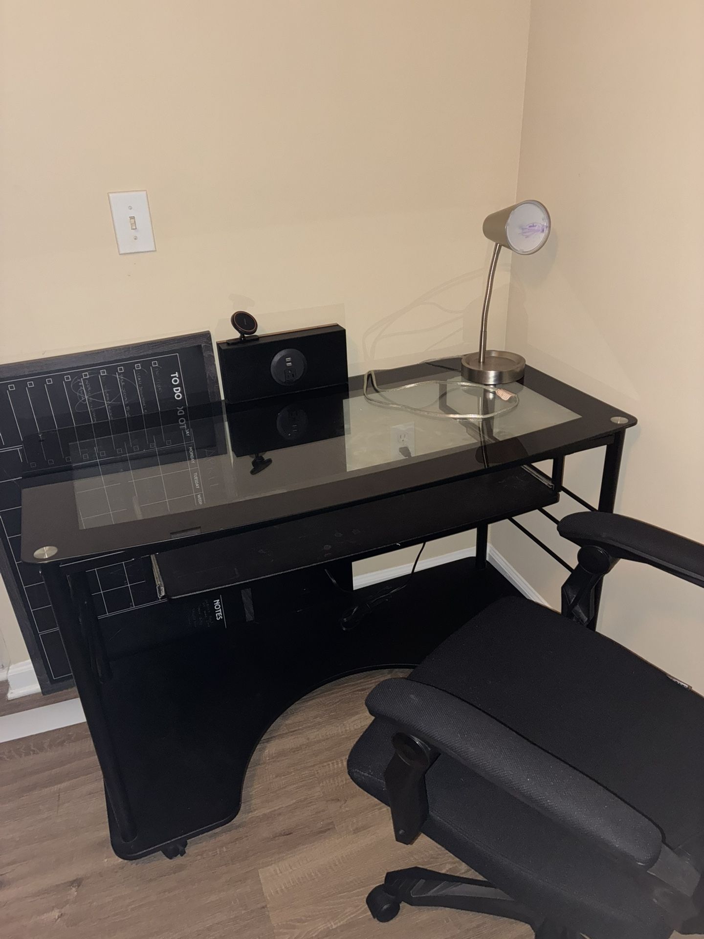 Black Office Computer Desk with USB Connectors – $30