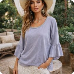 Women’s Lavender Ruffle Sleeve Top - Casual Boho Style Michael Kors T Shirt 3/4 