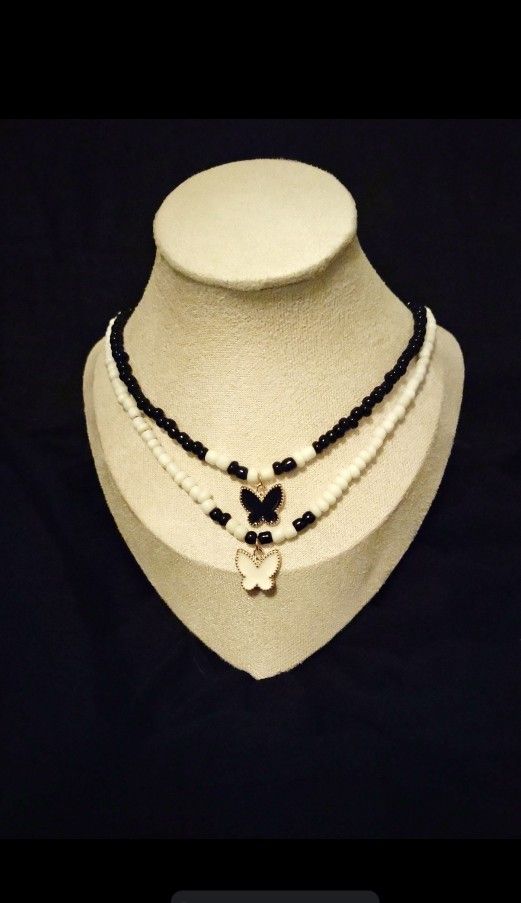 Beautiful Black and White Butterfly Necklaces 