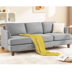 3 Seater Sofa Couch Mid Century Modern (Grey) 89", Upholstered Sofa, with Deep Seats, with Armrests, Comfy Couches, for Living Room, Bedroom, Apartmen