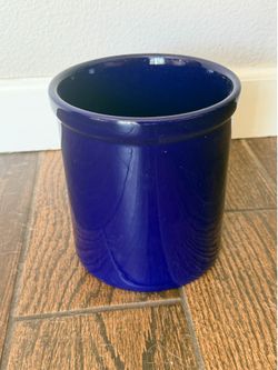 Blue Ceramic Utensil Holder Crock Kitchen