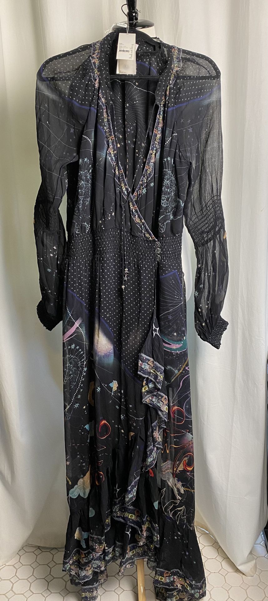 Camilla Blouson Sleeve Wrap Midnight Moon Astrology Women's Dress