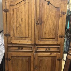Solid Vintage Rustic Mexican Pine Wood Armoire 