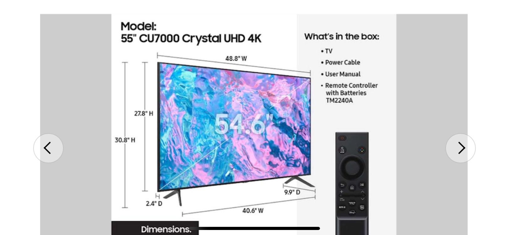 Samsung 55in Crystal UHD  Smart TV