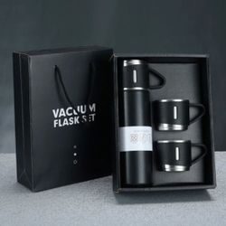 500ml Vacuum Flask Set - Double Wall Insulated Bottle with 2 Cups & Gift Bag