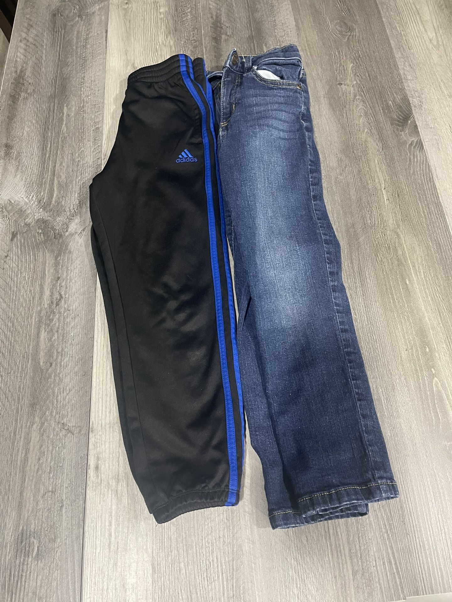 Lot Of 2 Adidas Black Blue Classic 3 Stripe Jogger and Jumping Bean Jeans Sz 7