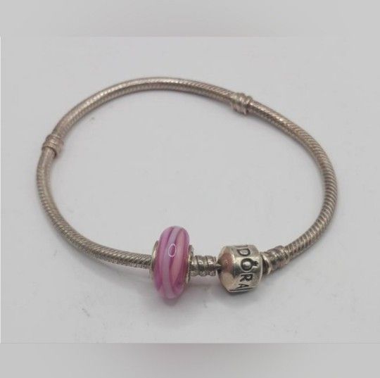 Vintage Authentic Pandora Sterling Silver Iconic Silver Charm Bracelet