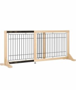 Adjustable Wide Dog Gate for Doors, Hallways & Stairs 19.7" Tall, 23.645.3" Expandable Freestanding Pet Safety Gate, No Drill Pressure Mounted Wood &