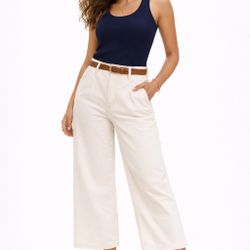 Ella Moss Women’s Wide Leg Crop Pants White High-Rise Cotton Jeans Size 4 New