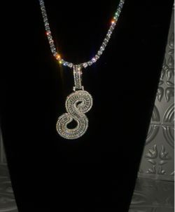 18k Gold plated S pendant & 4mm tennis chain