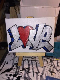 Hand painted mini “LOVE” canvas and Easel
