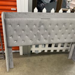 Grey Suede Queen Size Bed Frame