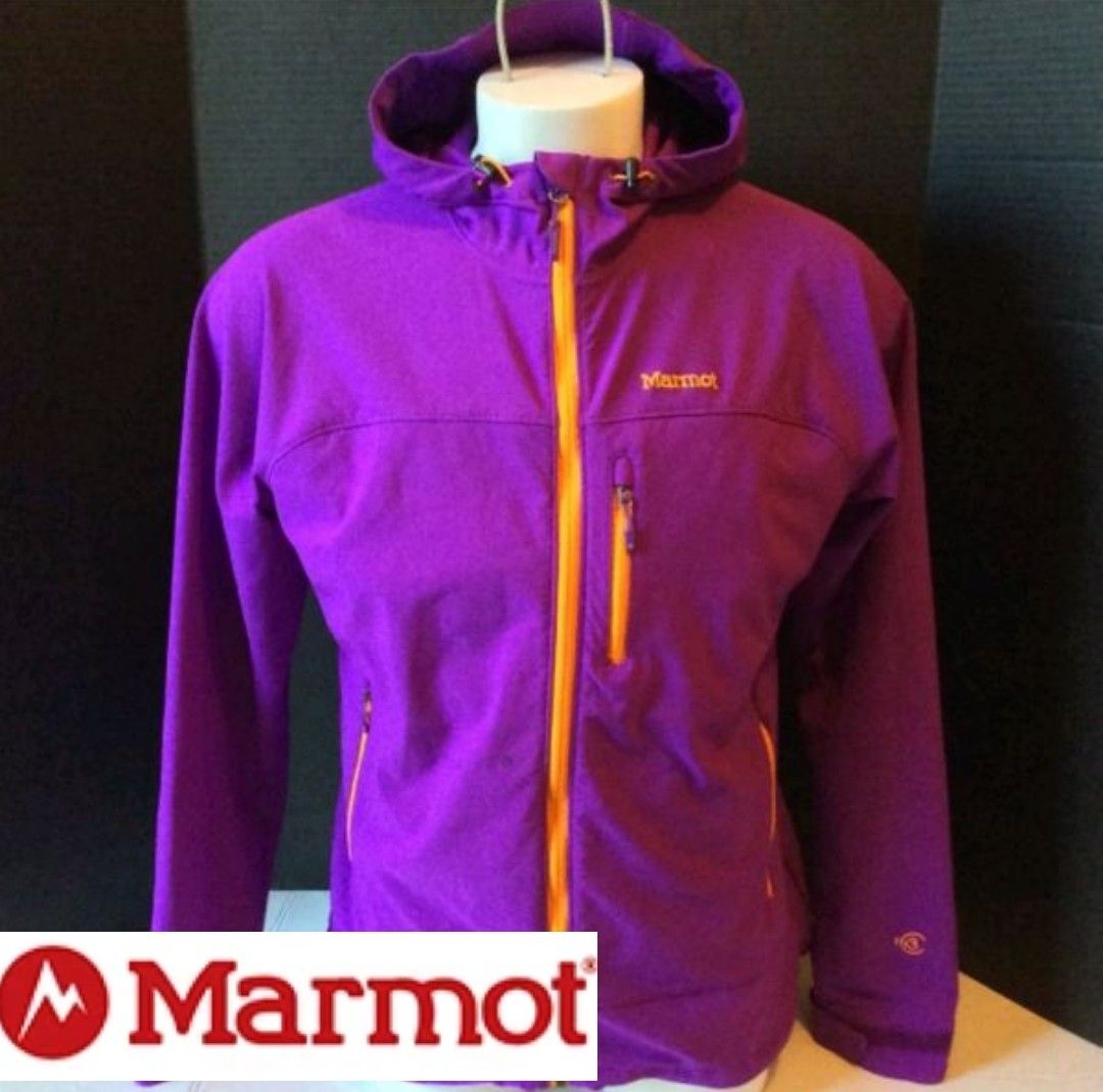 $50.00 Marmot M3 Womens Softshell Tempo full zip hooded Jacket Size XL Purple Orange