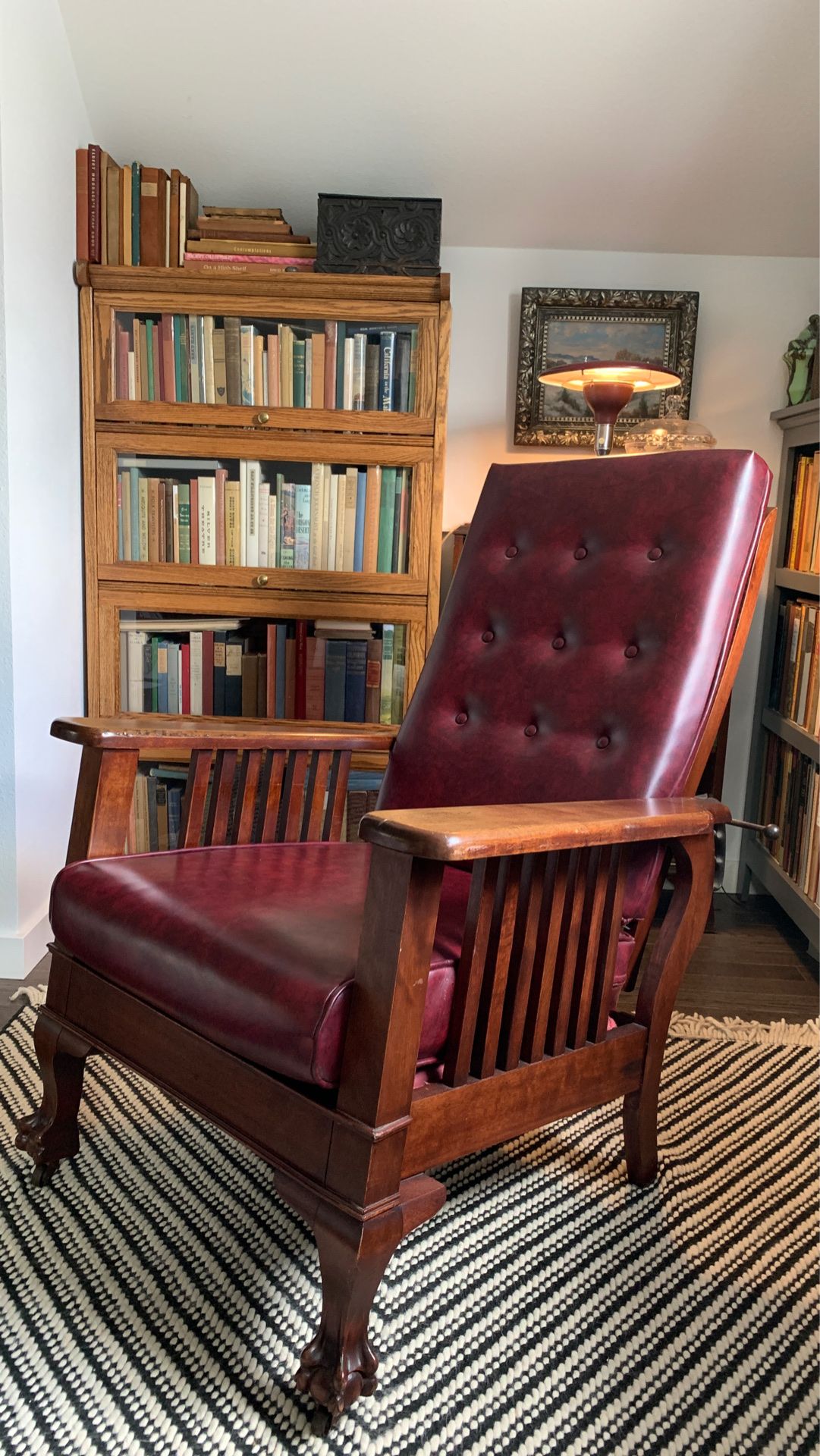 Antique Clawfoot Mahogany Morris Chair with Original Bar