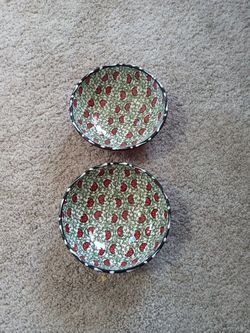 GORGEOUS Pair of Marked Nakkas Ceramics From Turkey 6.5" Serving Bowls