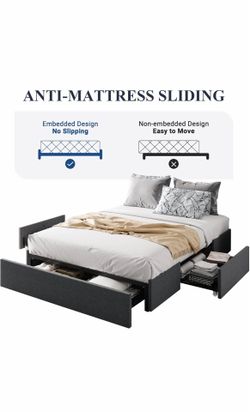 Allewie Full Size Platform Bed Frame with 3 Storage Drawers, Fabric Upholstered, Wooden Slats Support, No Box Spring Needed, Noise Free, Easy Assembly