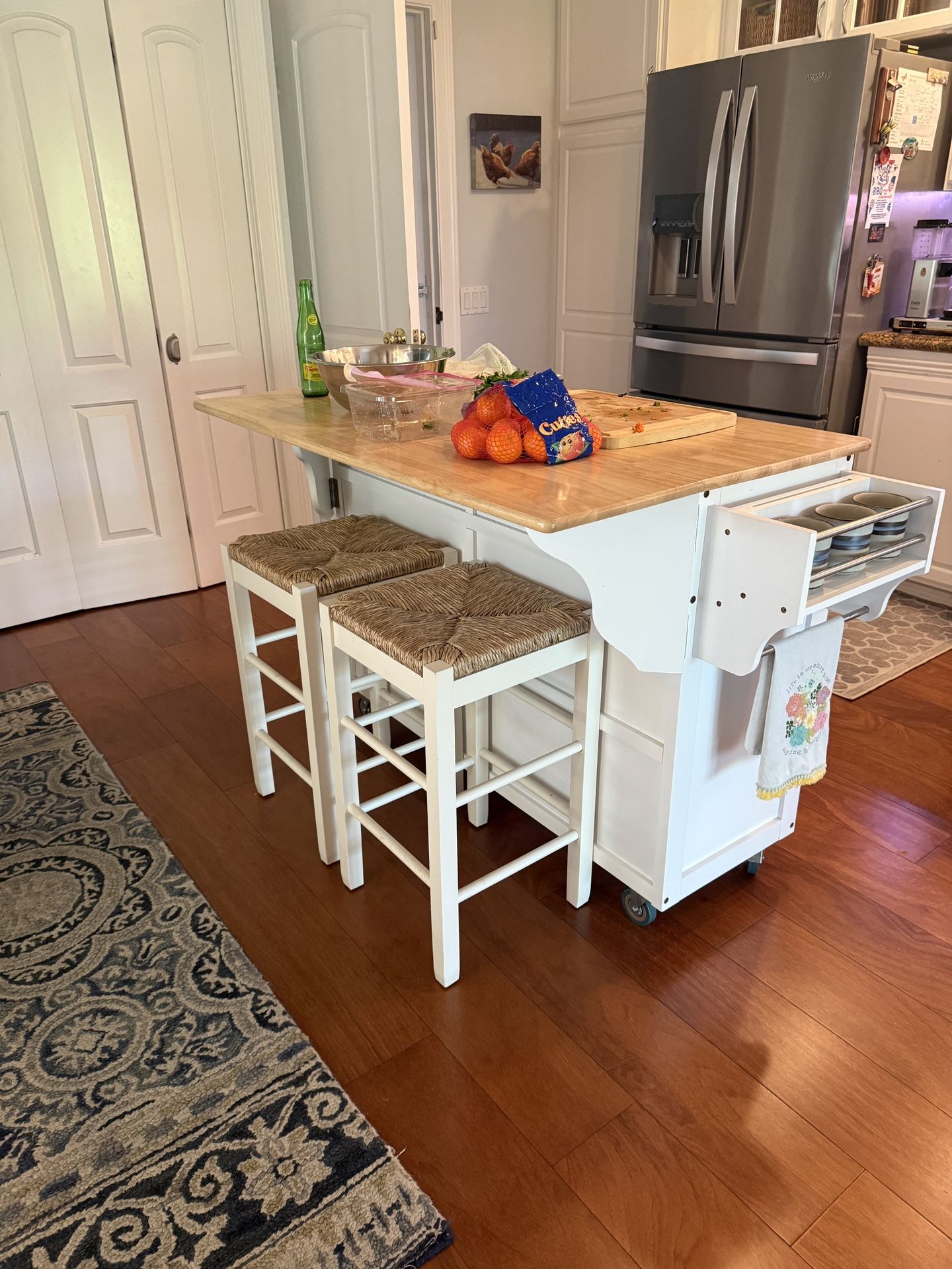 Kitchen Island With Two Stools; Sturdy Fireplace Screen