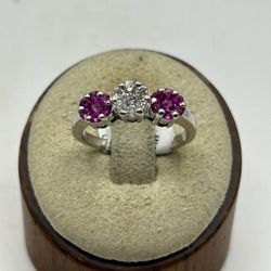 Diamond And Ruby Cluster Ring 