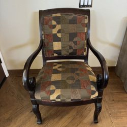 Wood Armchair With Patterned Upholstery