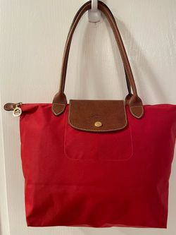 Great classic red Longchamp nylon canvas tote shoulder bag