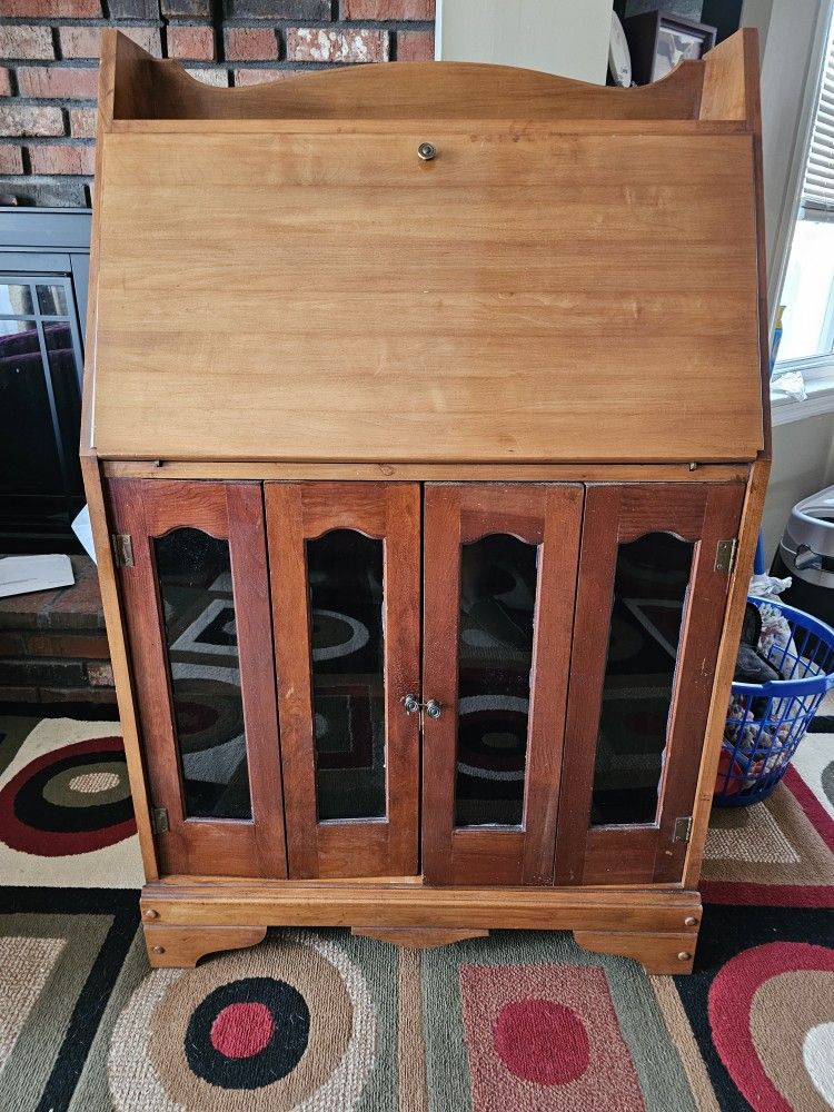 Beautiful Wooden Secretary Desk with Glass Doors
