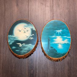 1970’s Unique Art On Natural wood slices