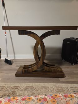 Wood Console Table with Sculptural Base