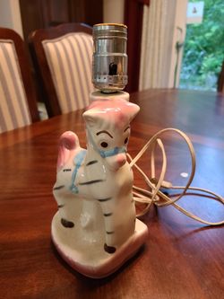 Vintage nursery lamp, ceramic zebra pony