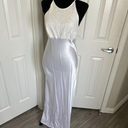 🌹Vintage Rampage White Dress w Iridescent Lace Floral Design Maxi Slip Dress Size 7