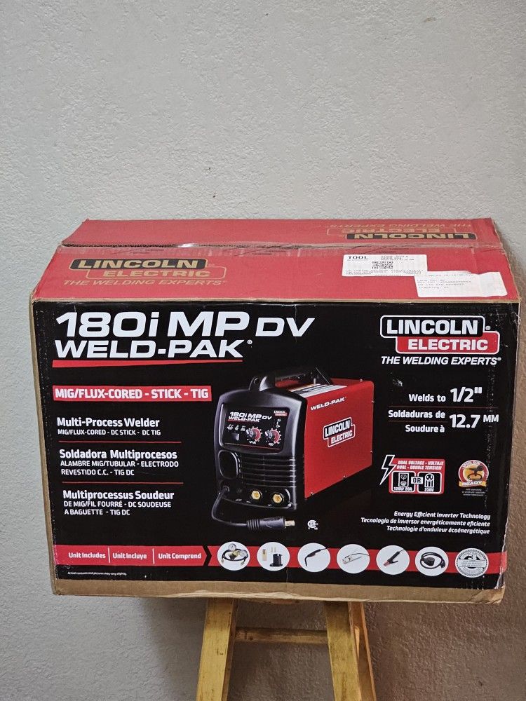 Lincoln Electric 180 Amp Weld-Pak 180i Multi-
Process Stick/MIG/Flux-
Core/TIG, 120V or 230V
Aluminum Welder with Spool
Gun sold separately Brand New 
