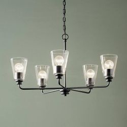New in Box 5-Light Chandelier with Clear Glass in Black