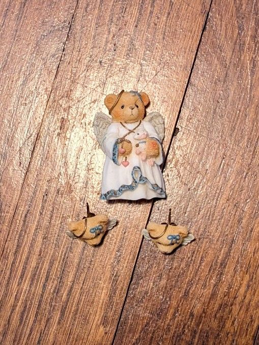 Cherished Teddies Brooch/Pierced Earrings Set "An Angel To Watch Over Me"