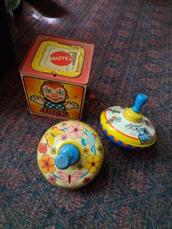 Vintage Mattel Jack in the Music Box and Tin Spinning Tops